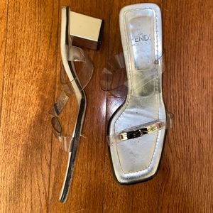Auth FENDI Silver Sandals Sz 8